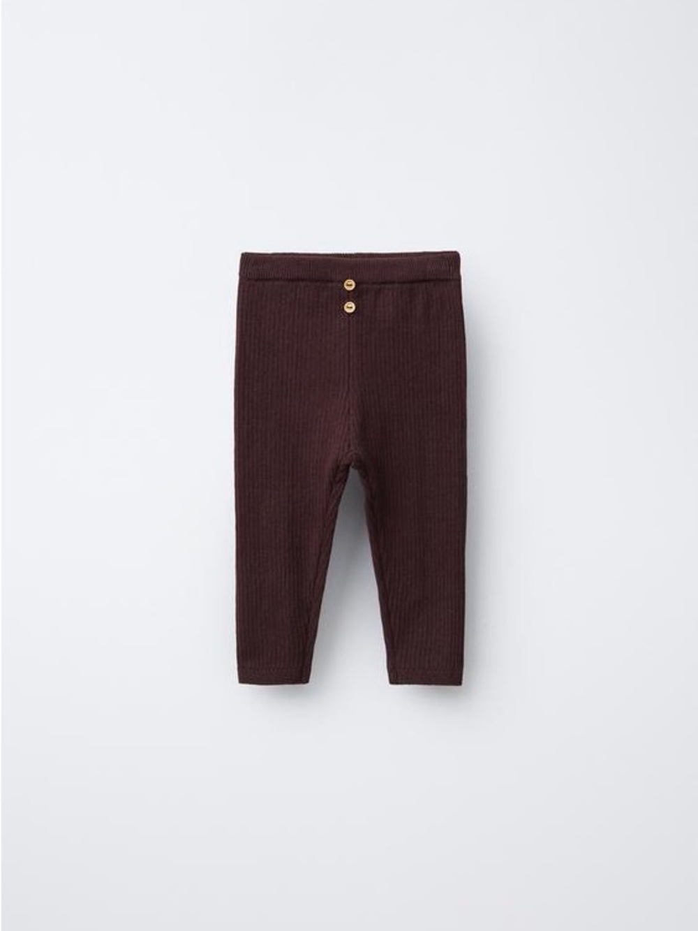 ZARA Ribbed Knit Button Leggings - Burgundy